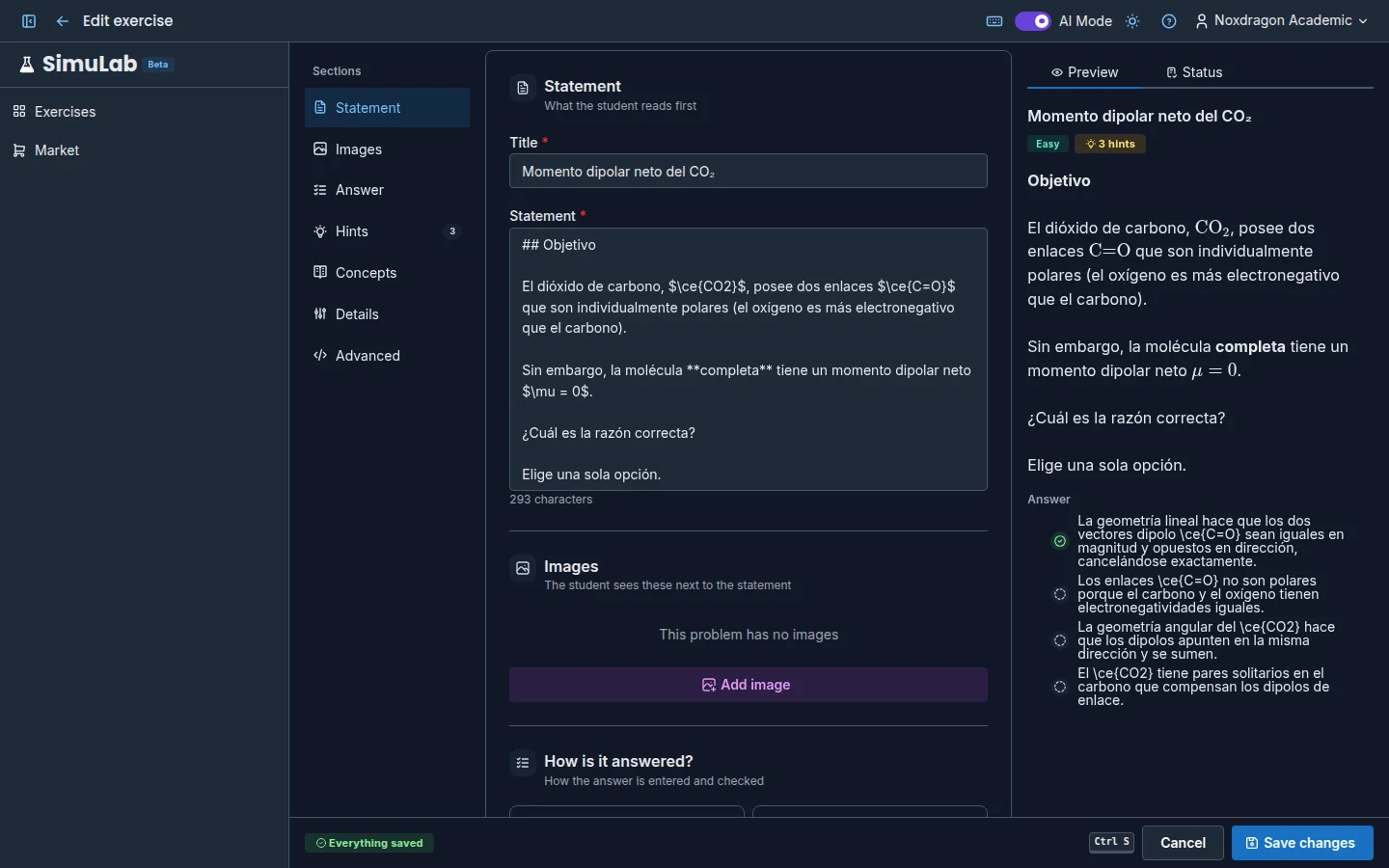 The exercise editor