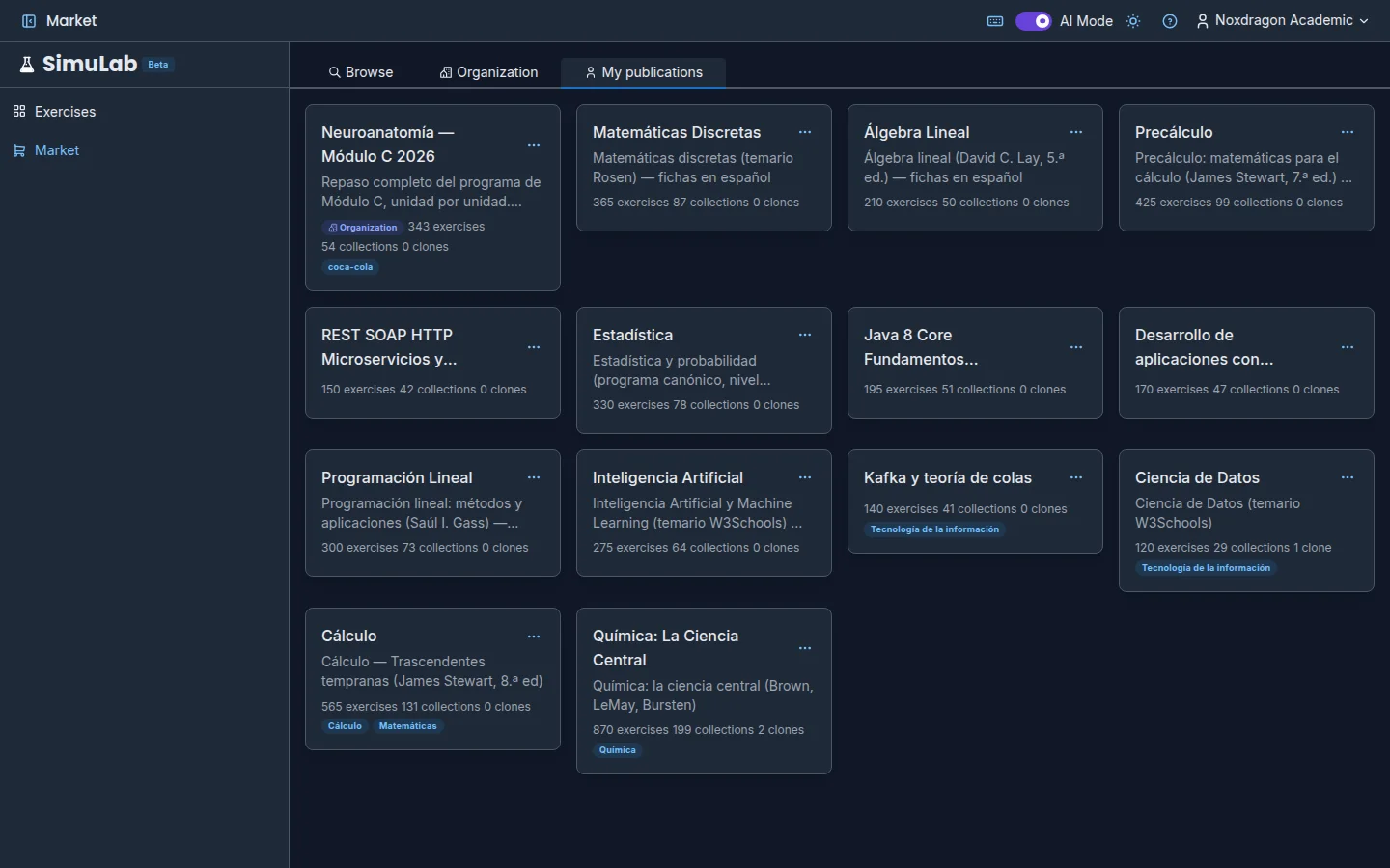 SimuLab Market with the Organization tab