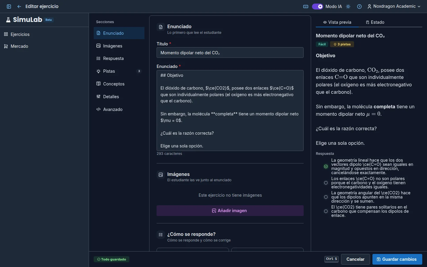 El editor de ejercicios