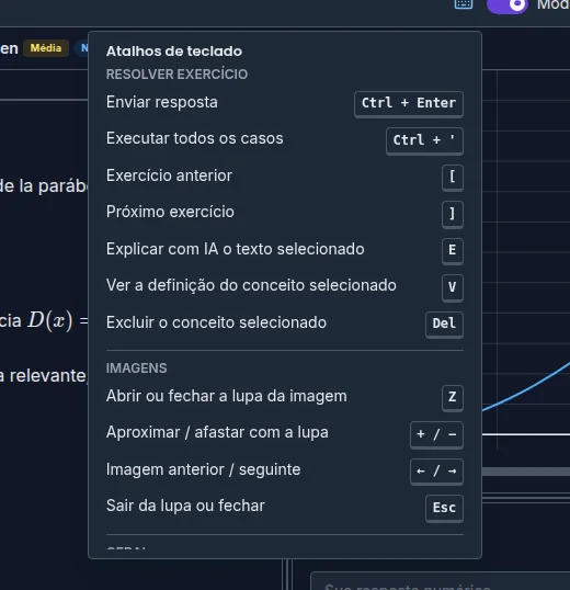 Atalhos de teclado