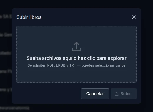 Modal de subida de libros