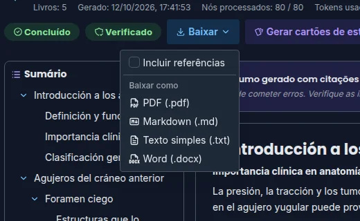 Exportar um resumo